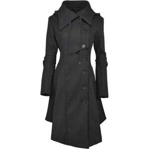 Long Trench Pea Coat for Women - Wool Winter Trench Coat Goth Lapel Peacoat
